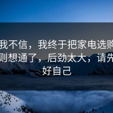 以前我不信，我终于把家电选购的平台规则想通了，后劲太大，请先照顾好自己