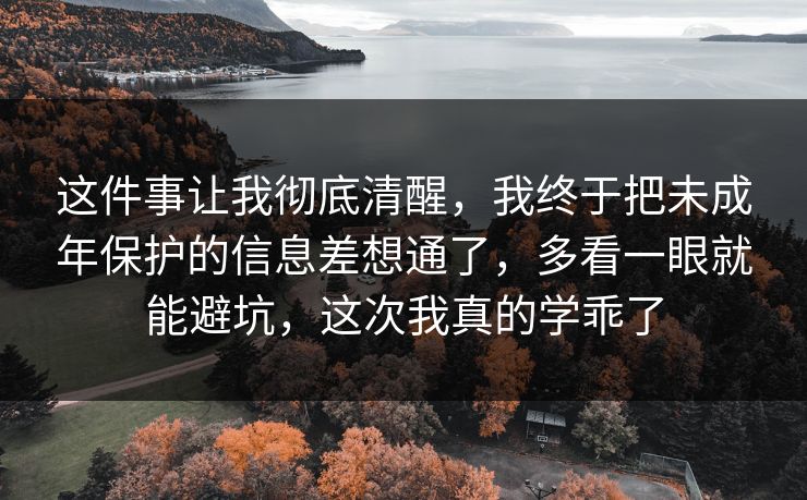 这件事让我彻底清醒，我终于把未成年保护的信息差想通了，多看一眼就能避坑，这次我真的学乖了  第1张